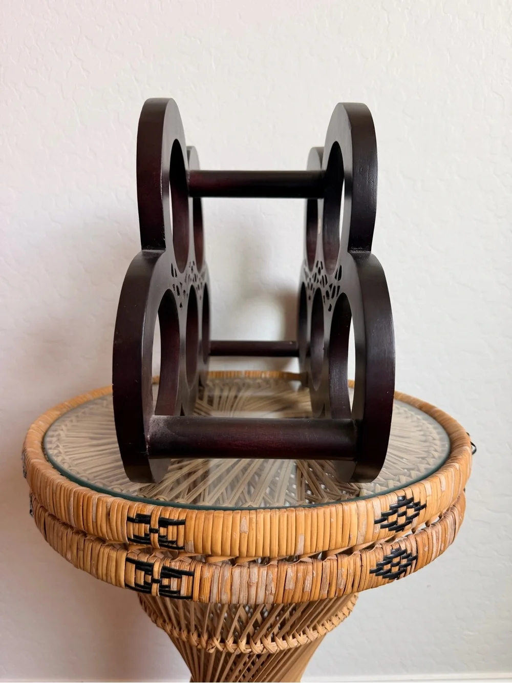 VINTAGE 90s WOOD CIRCLE WINE RACK